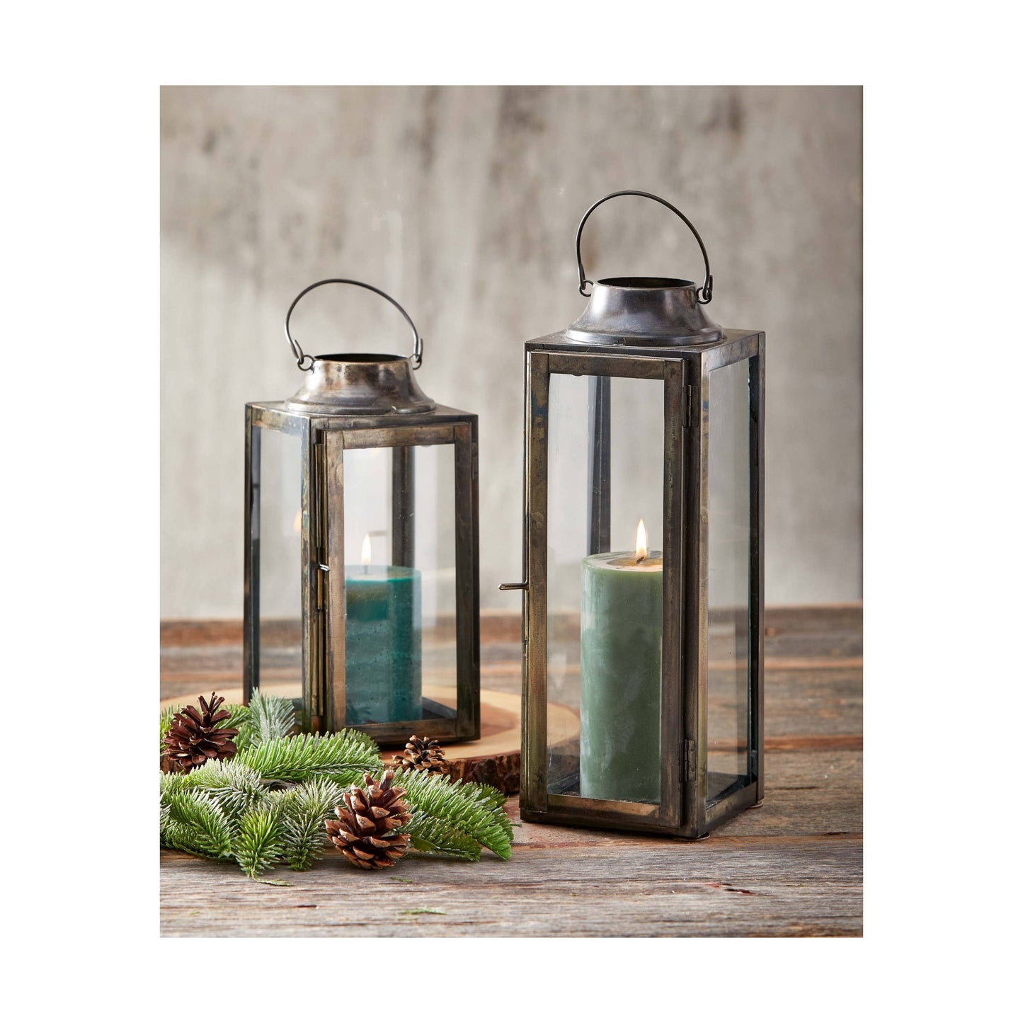Liam Lantern Tall Antique Bronze Pillar Candle Holder