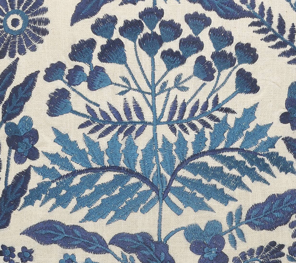 Off-White and Navy Bohemian Floral Throw Pillow