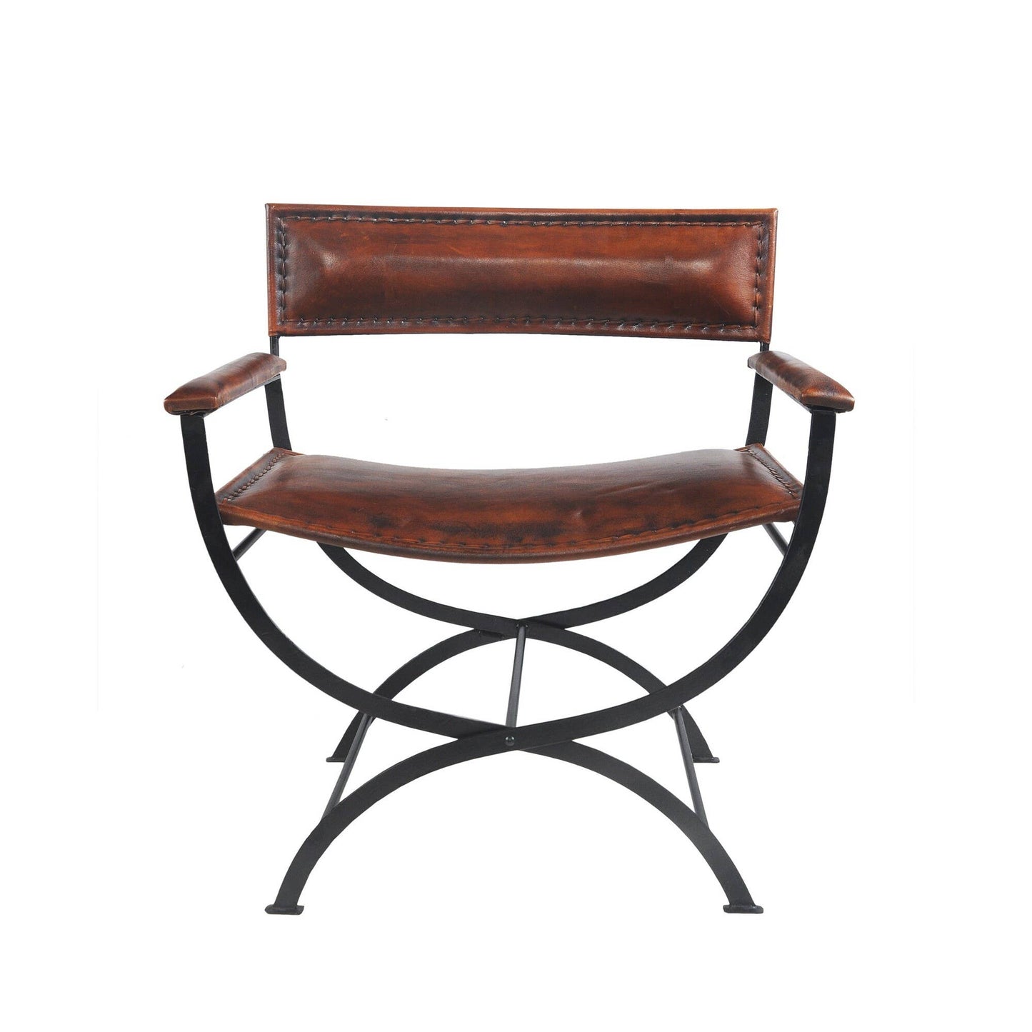 Solid Lodge Mid-Century Leather Hand-made Accent Chair