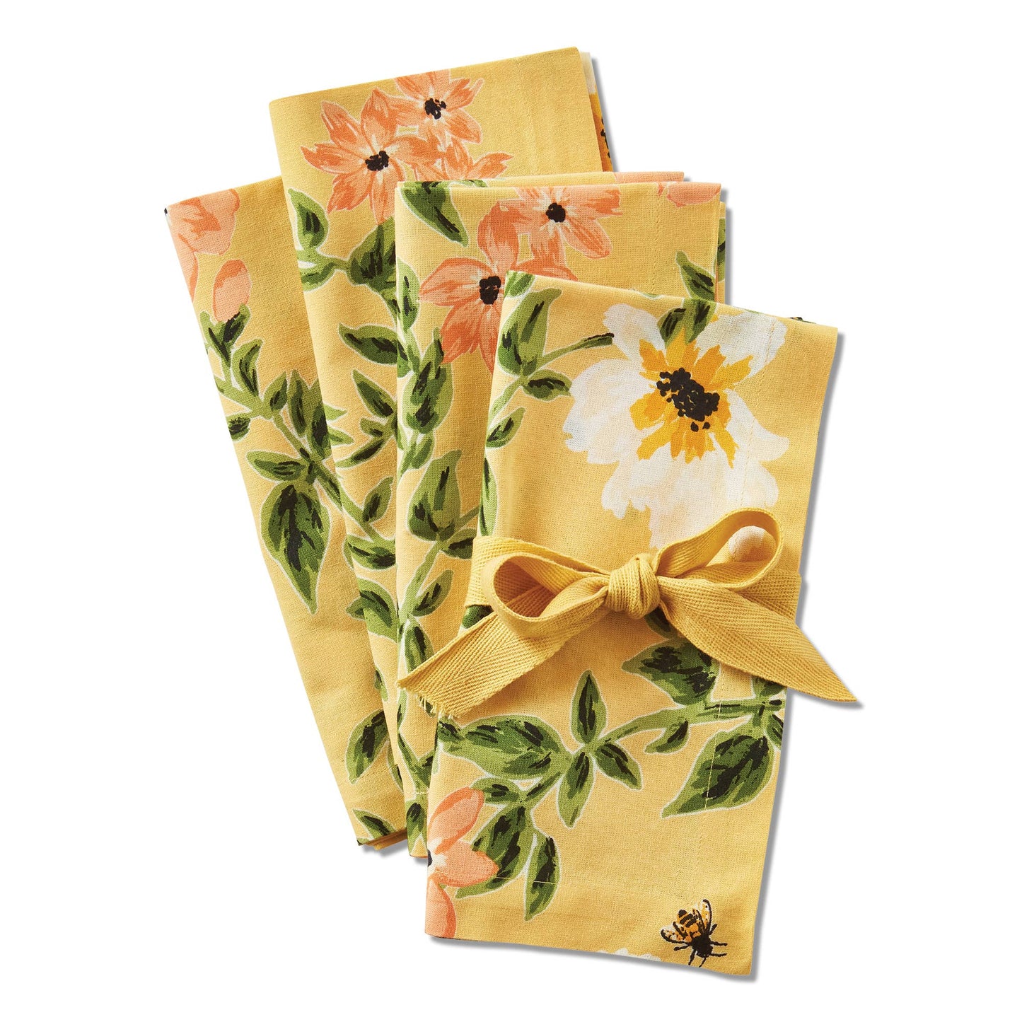 Bee Floral Napkin Set of 4 - Yellow