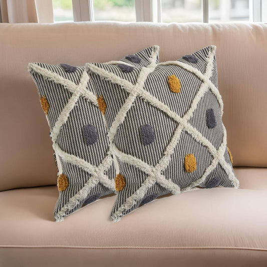 Black and Yellow Striped Pillow With Fringe