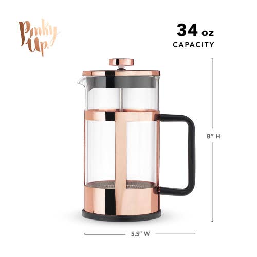 Piper™ Rose Gold-Framed Glass Coffee & Tea Press Pot - 34oz