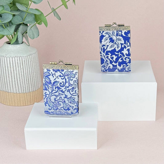 White and Blue Floral Brocade Card Holder with RFID