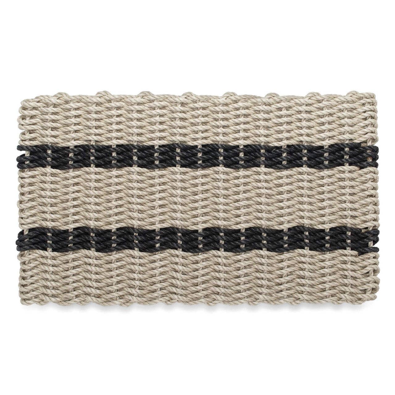 Lobster Rope Outdoor Doormat: Sand with 2 Black Stripes