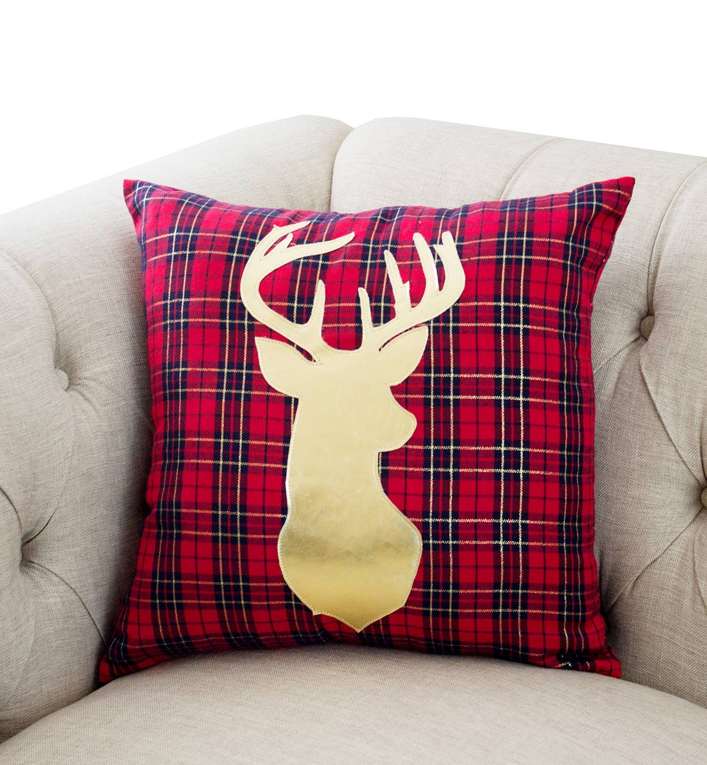Plaid Reindeer 17" Decorative Throw Pillow