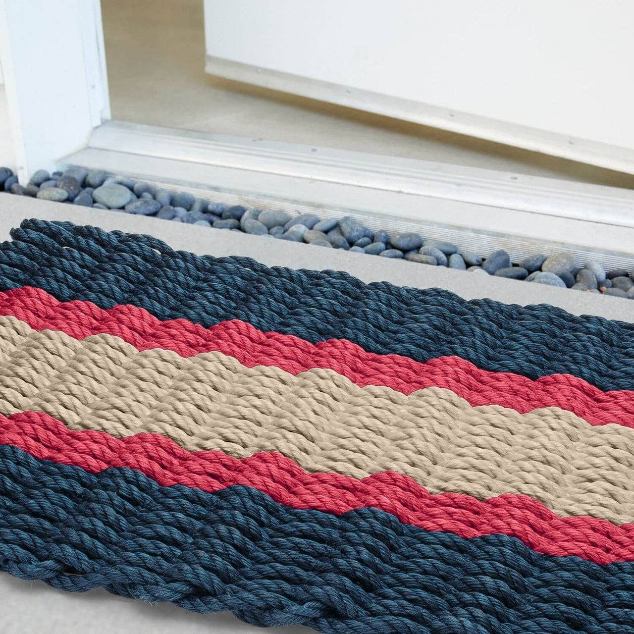 Lobster Rope Outdoor Doormat: Navy, Red, Light Tan