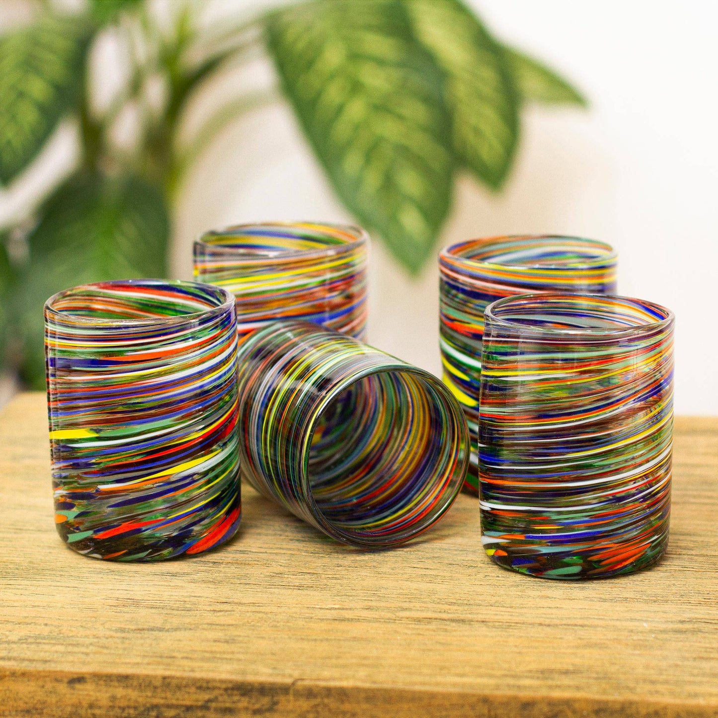 Novica Handmade Spiral Crayons Glass Rock Glasses