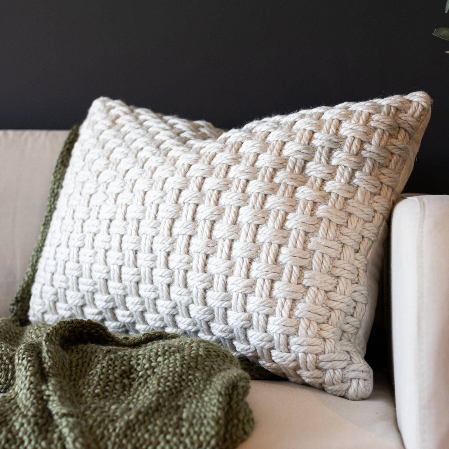 16x24 Hand Woven Sonia Knotted Pillow White