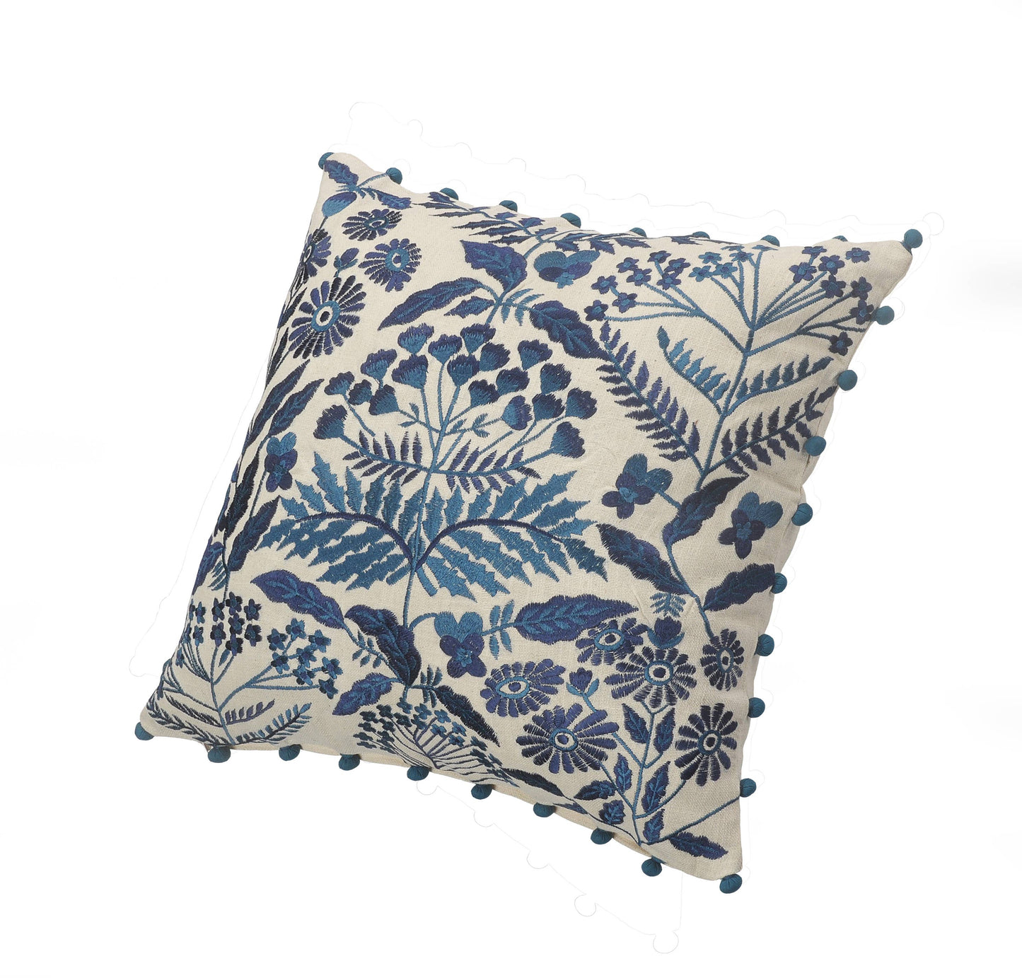 Off-White and Navy Bohemian Floral Throw Pillow