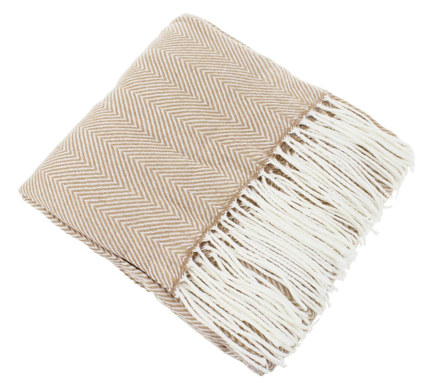 Camel Herringbone Fringed 50x60 Inch Throw Blanket