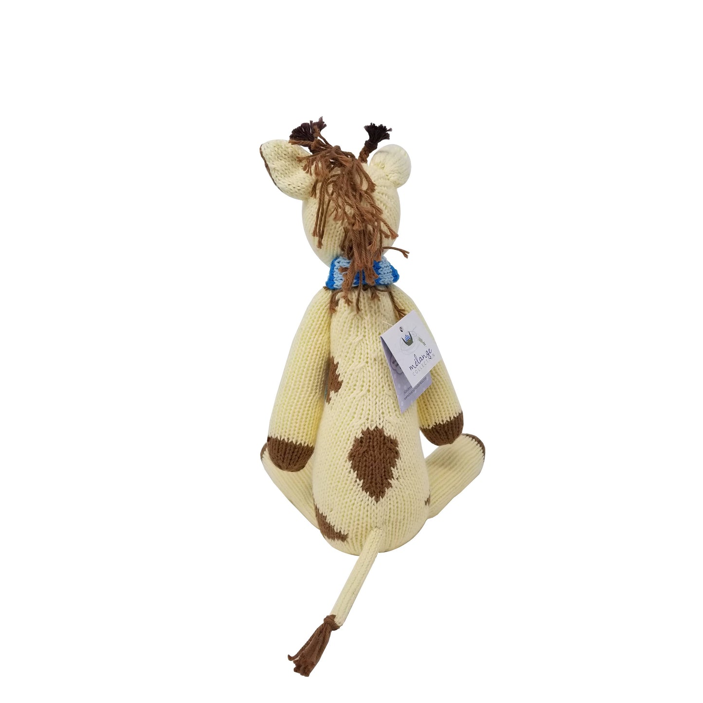 Handmade Knit Cotton Giraffe Toy with Blue Scarf