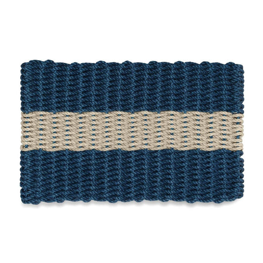 Lobster Rope Outdoor Doormat: Navy with Sand Stripe