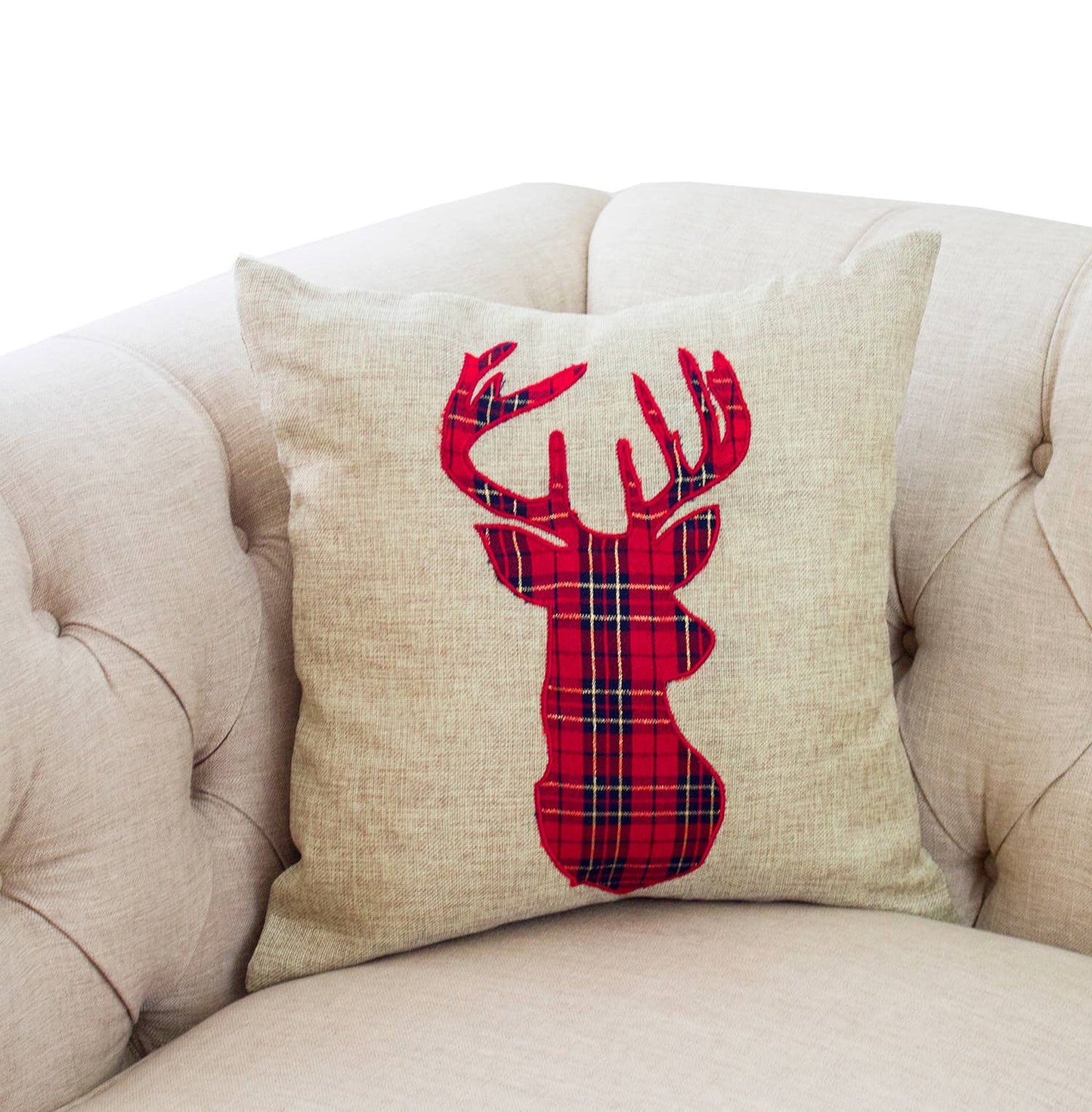 Plaid Reindeer 17" Decorative Throw Pillow