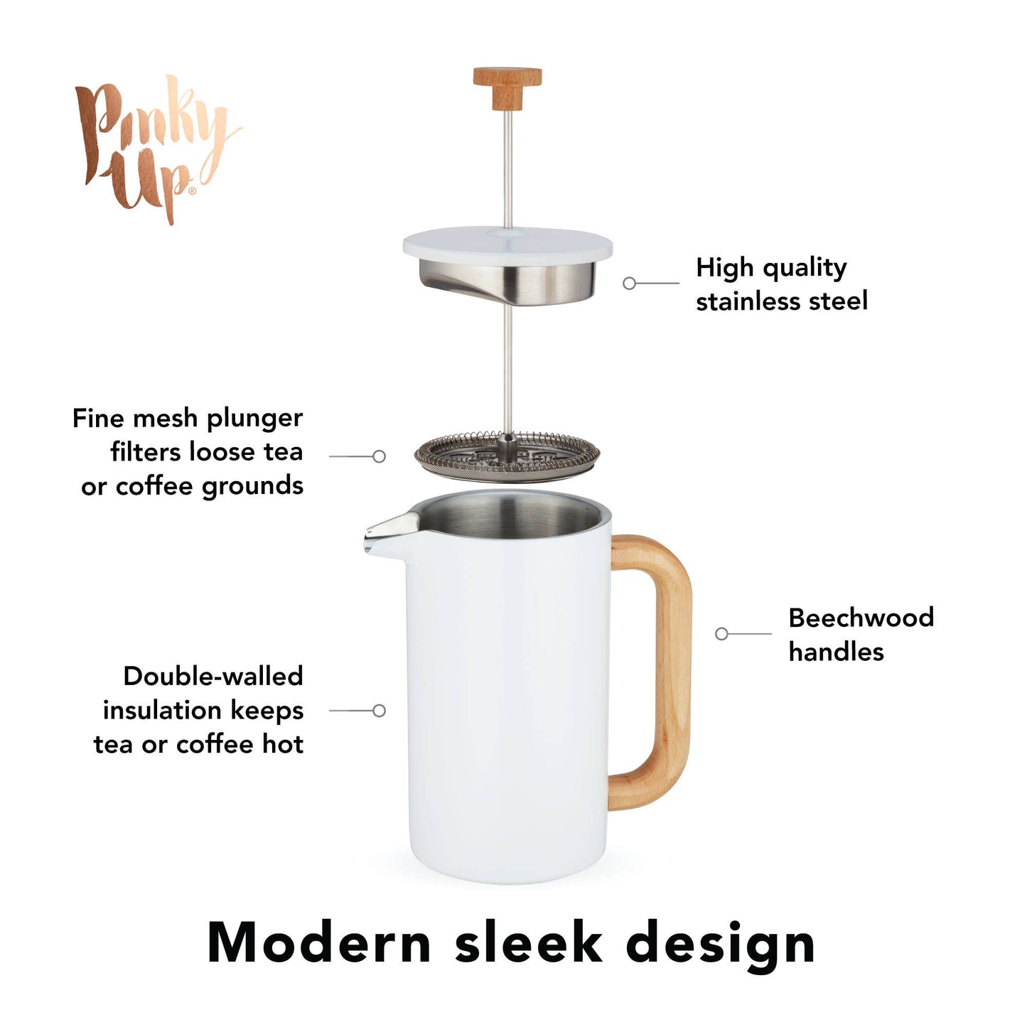 Avery™ Stainless Steel & Wood Tea & Coffee Press Pot - 34oz