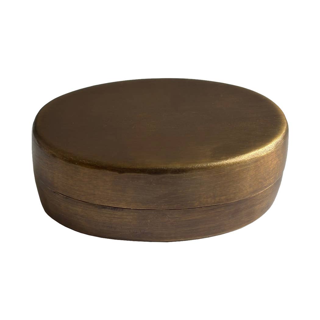 Oval Antiqued Brass Jewelry Pill Tobacco Storage Box