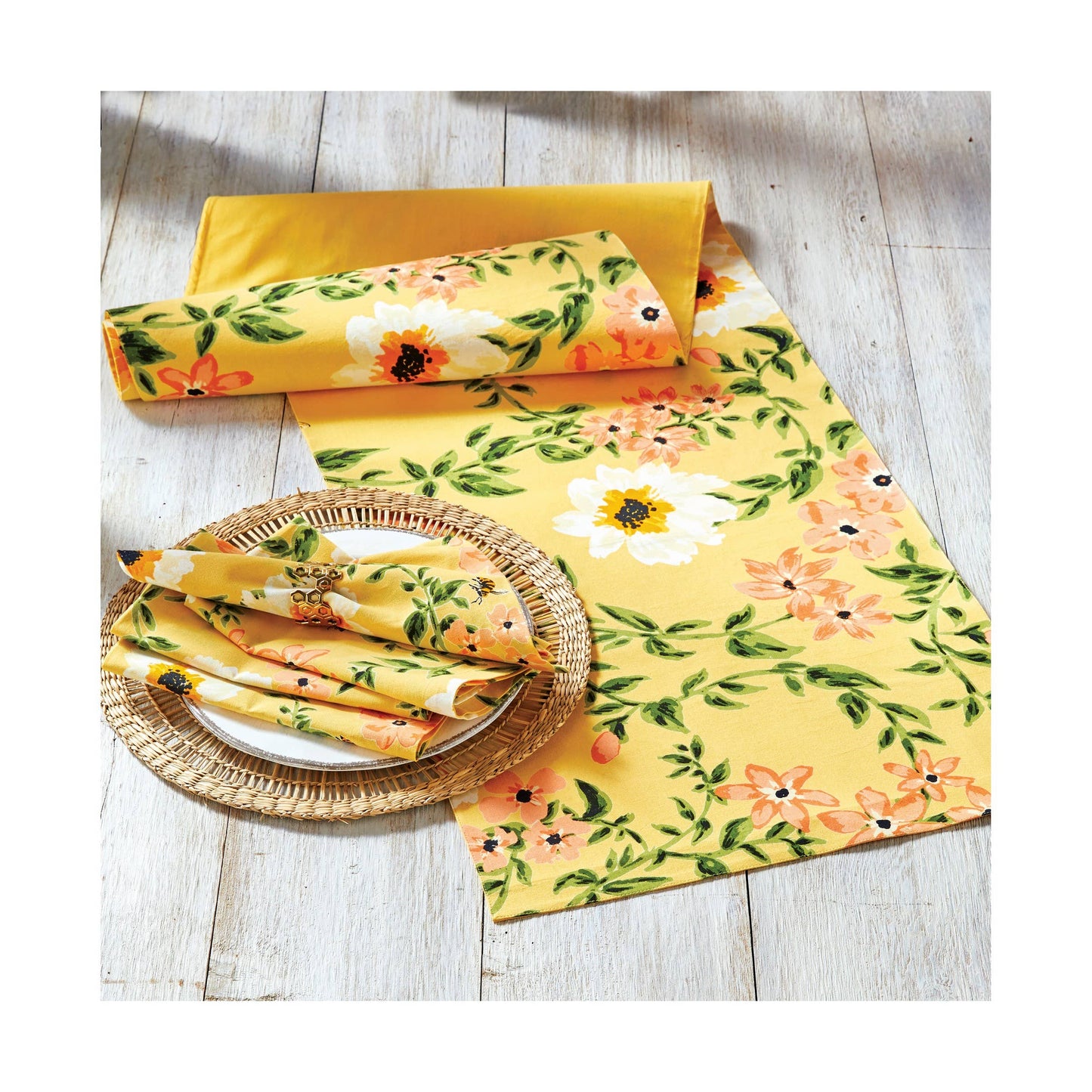 Bee Floral Napkin Set of 4 - Yellow