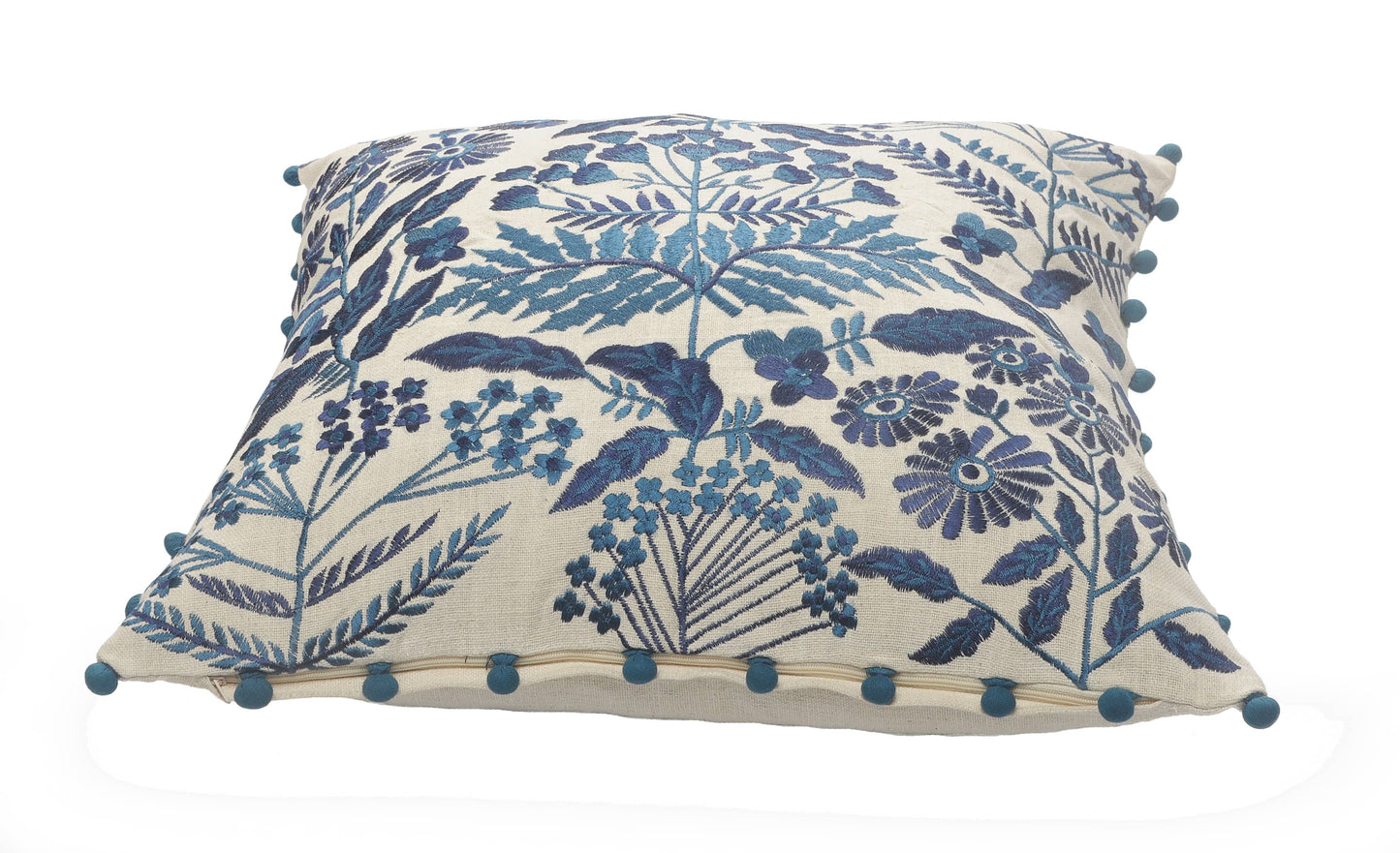Off-White and Navy Bohemian Floral Throw Pillow