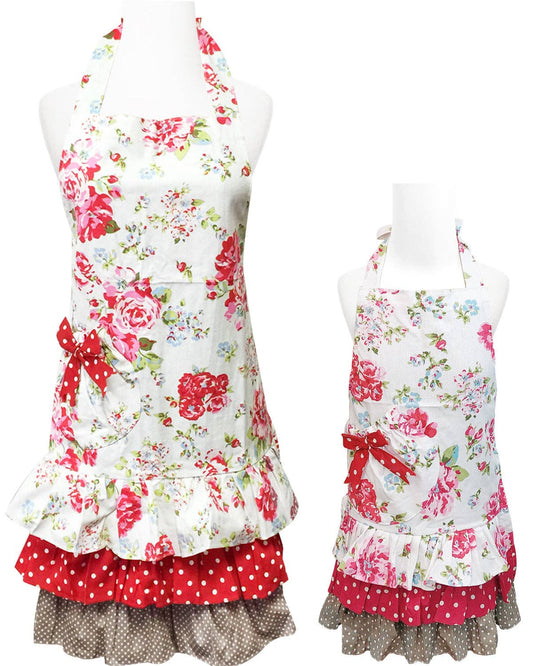 Wrapables Mother and Daughter Ruffles and Roses Apron