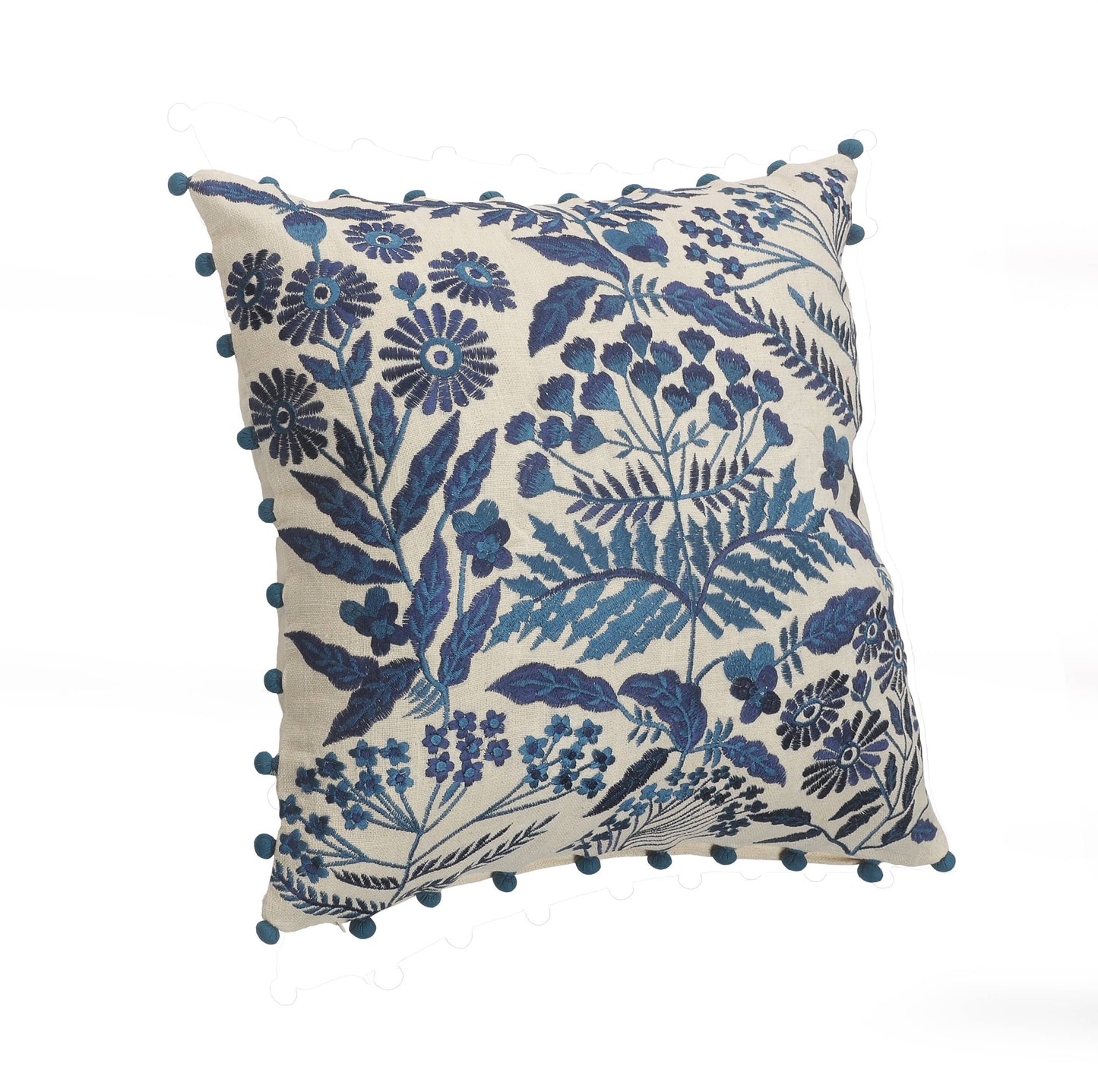 Off-White and Navy Bohemian Floral Throw Pillow