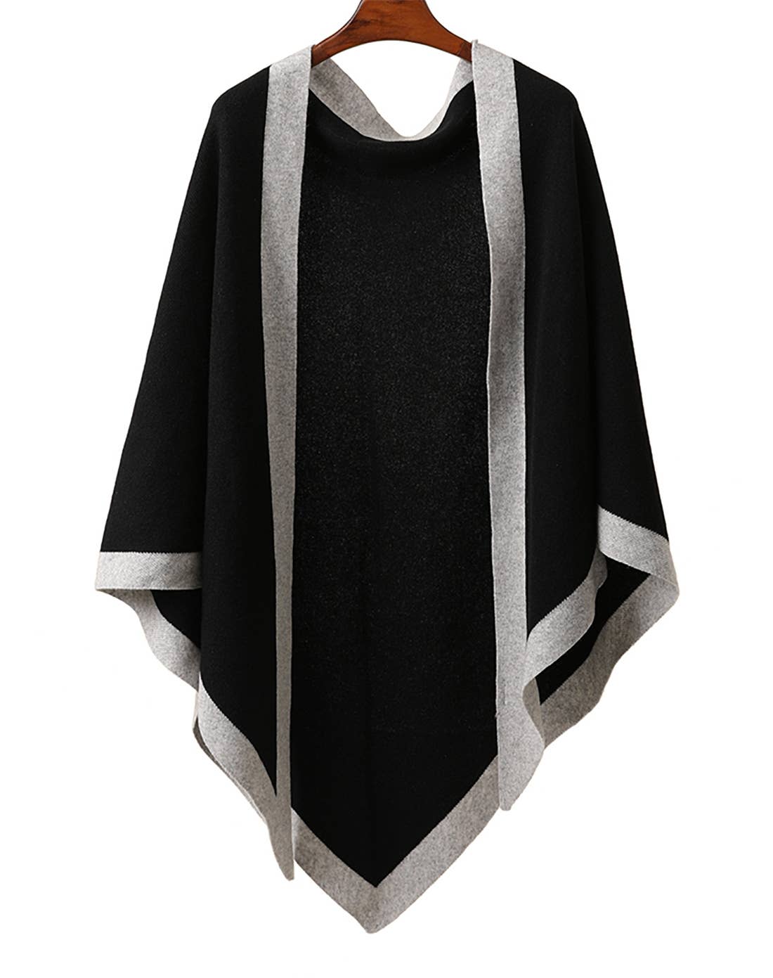 Contrast Border Knit Cashmere Blend Triangular Shawl Wrap