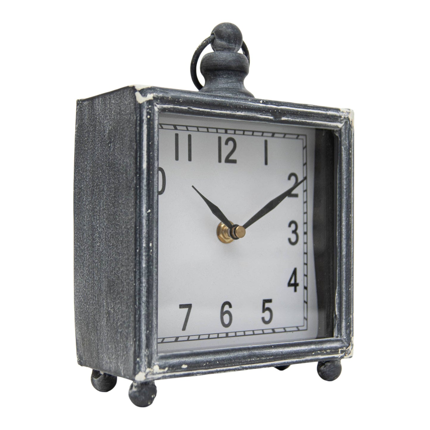 Josephine Distressed Gray Wood & Glass Tabletop Clock
