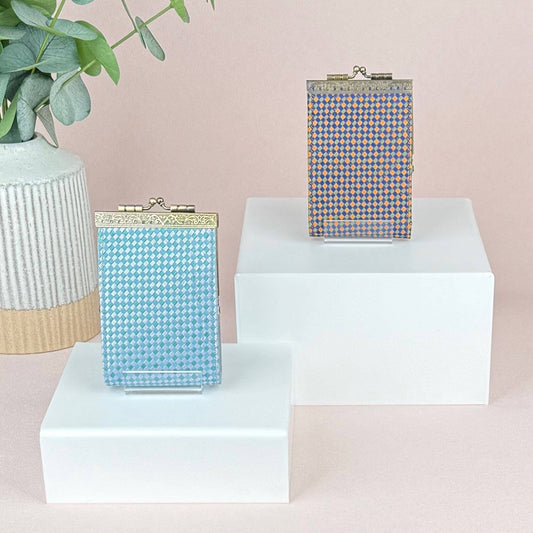 Small Checker Patten Brocade Card Holder w/ RFID Protection