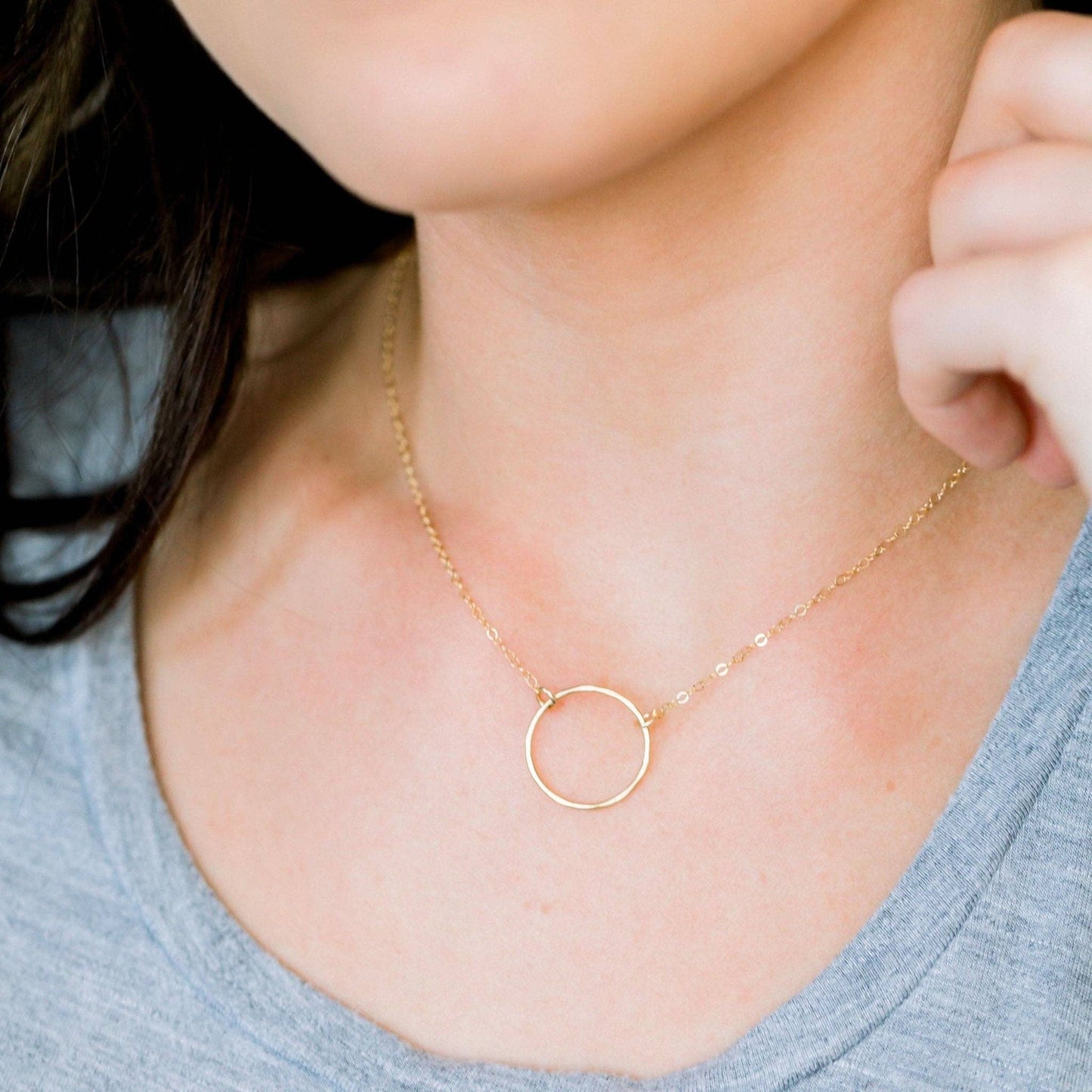 Hammered Open Ring Pendant Necklace, 14k Gold Fill & Silver
