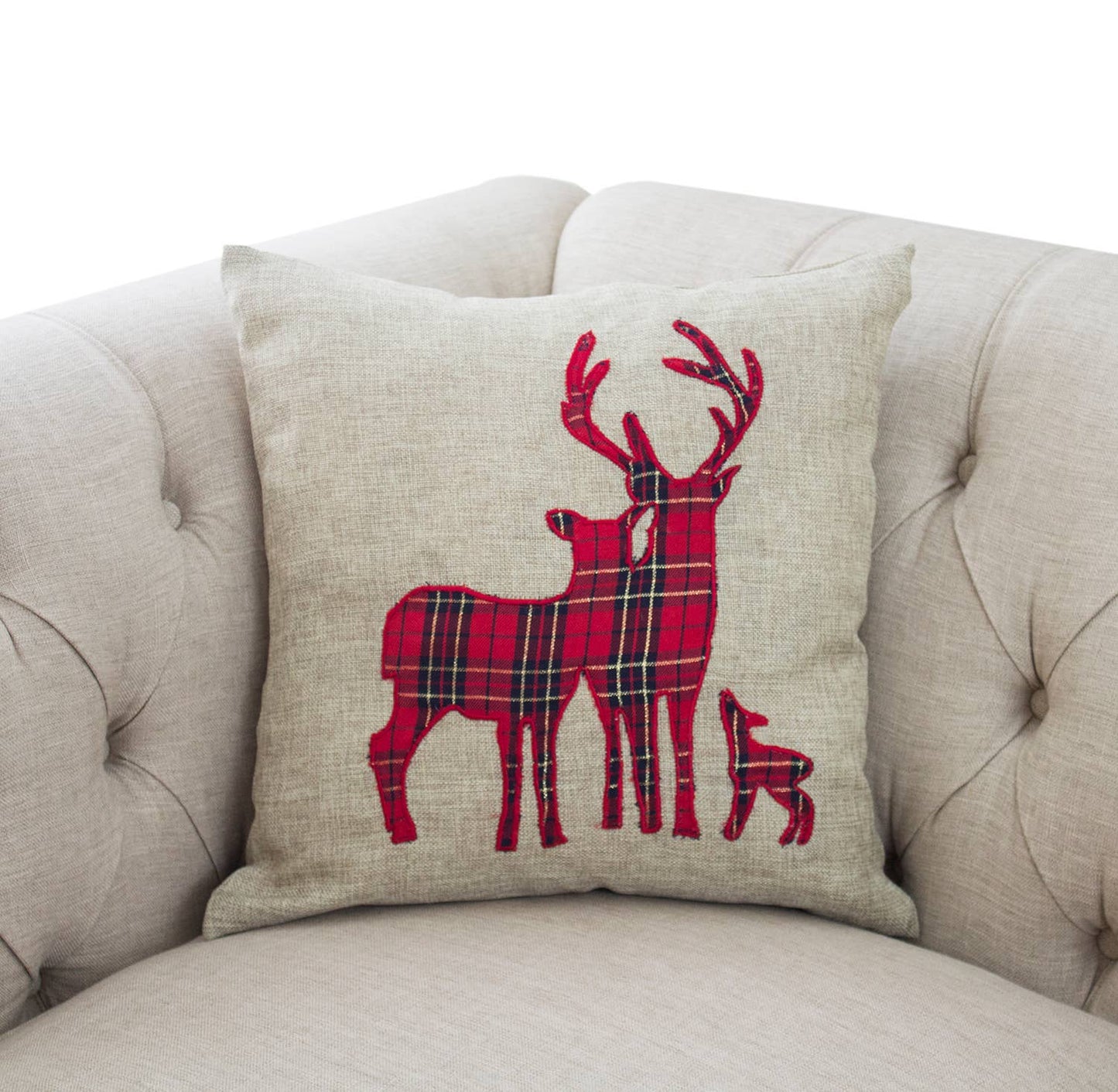 Plaid Reindeer 17" Decorative Throw Pillow