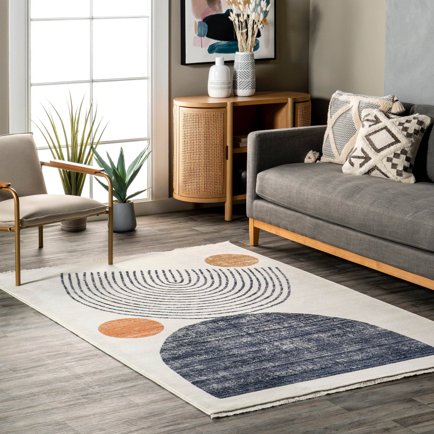 Bevin Abstract Sky Fringe Area Rug