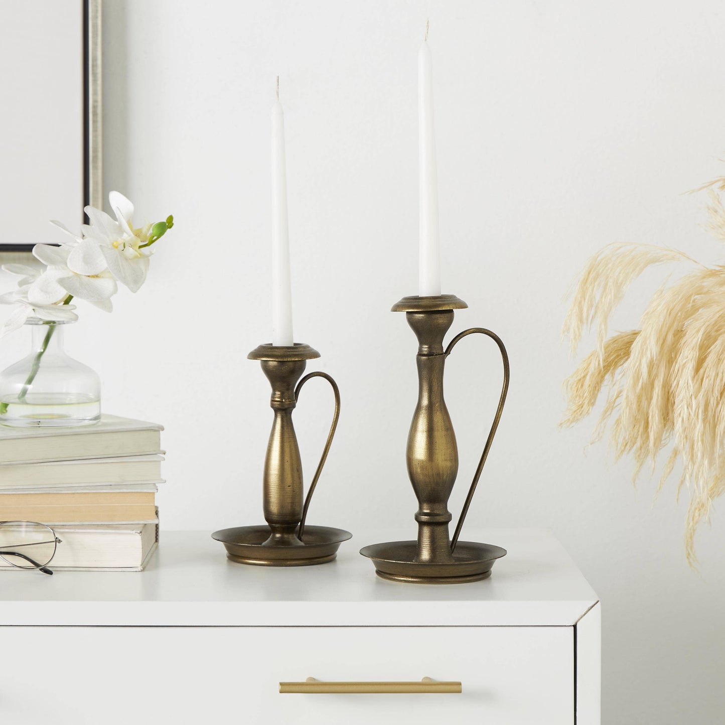 Traditional Bronze Metal Candle Holder Set