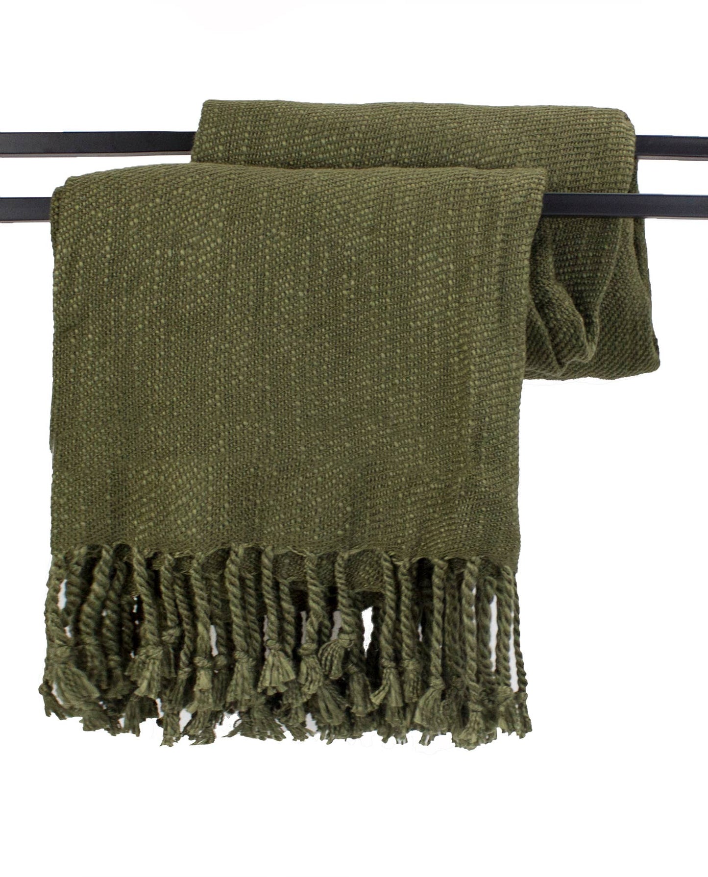 Olive Green Classic Woven Fringed Throw Blanket