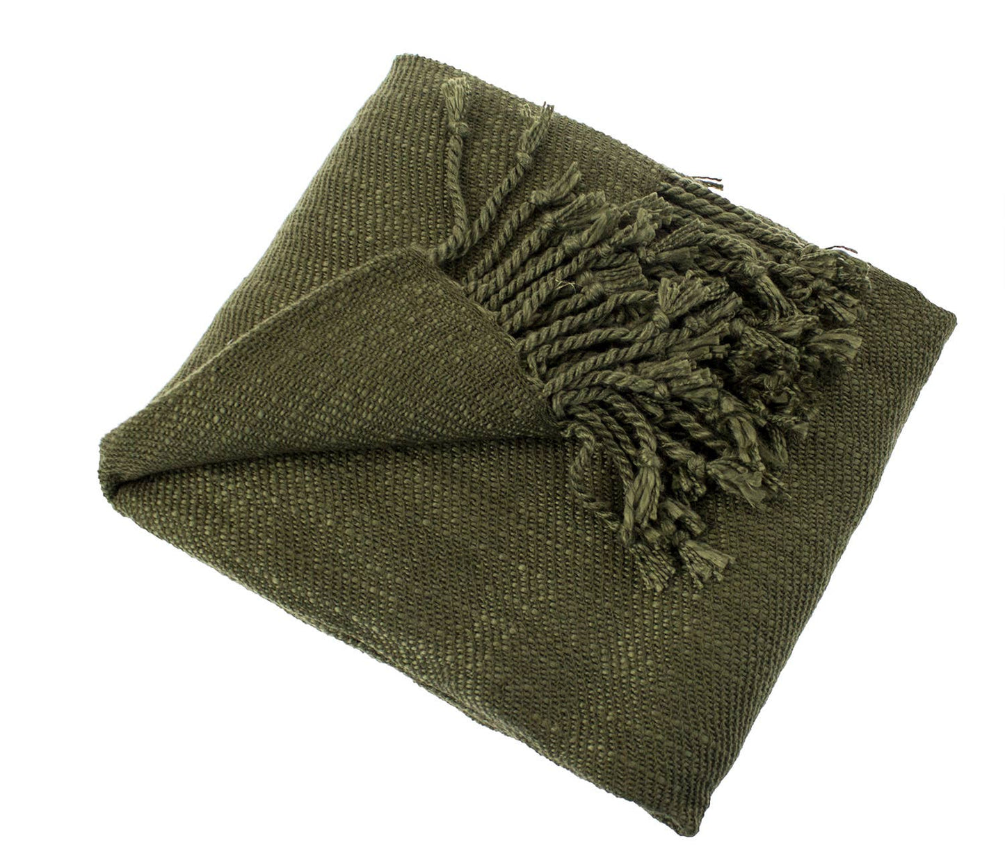 Olive Green Classic Woven Fringed Throw Blanket