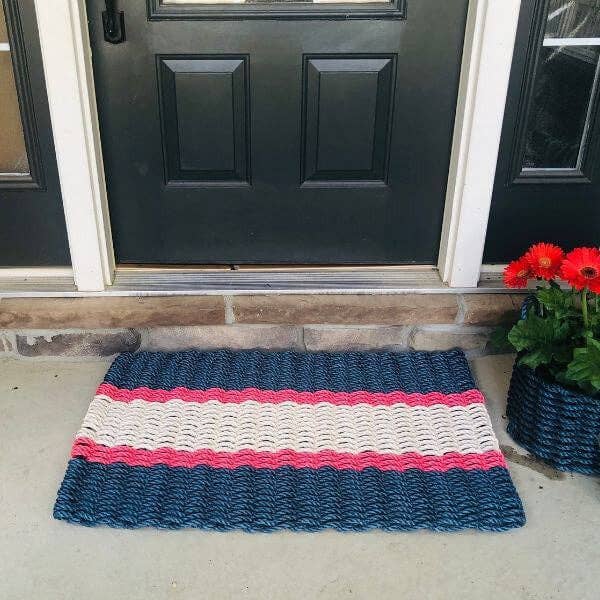 Lobster Rope Outdoor Doormat: Navy, Red, Light Tan