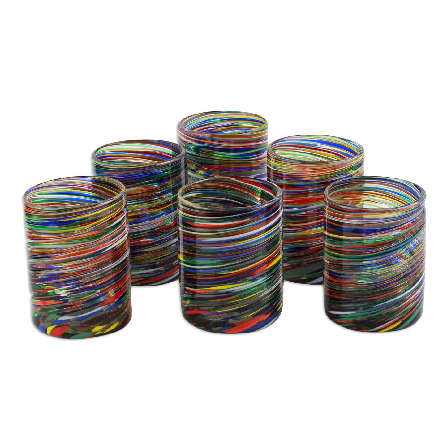 Novica Handmade Spiral Crayons Glass Rock Glasses