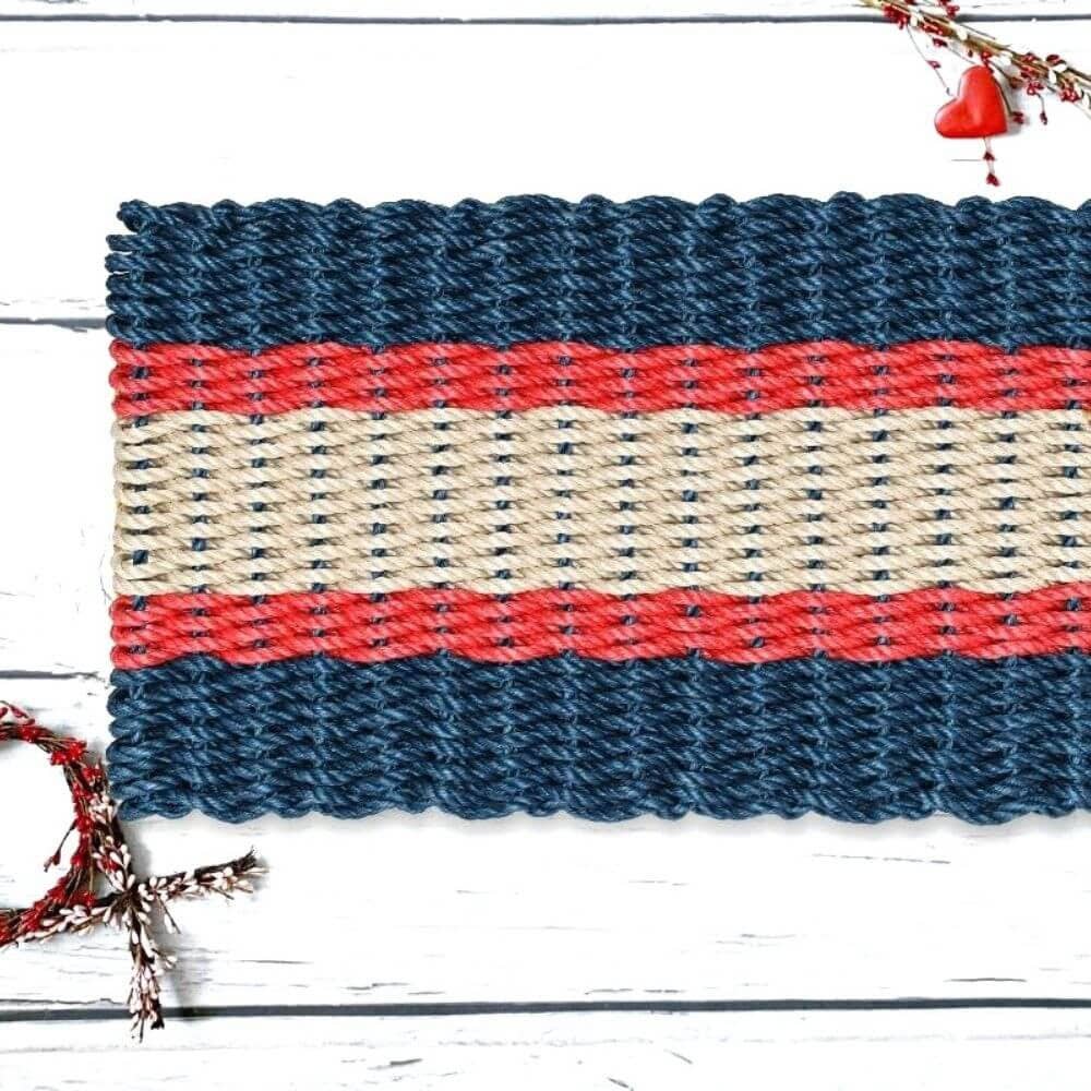 Lobster Rope Outdoor Doormat: Navy, Red, Light Tan
