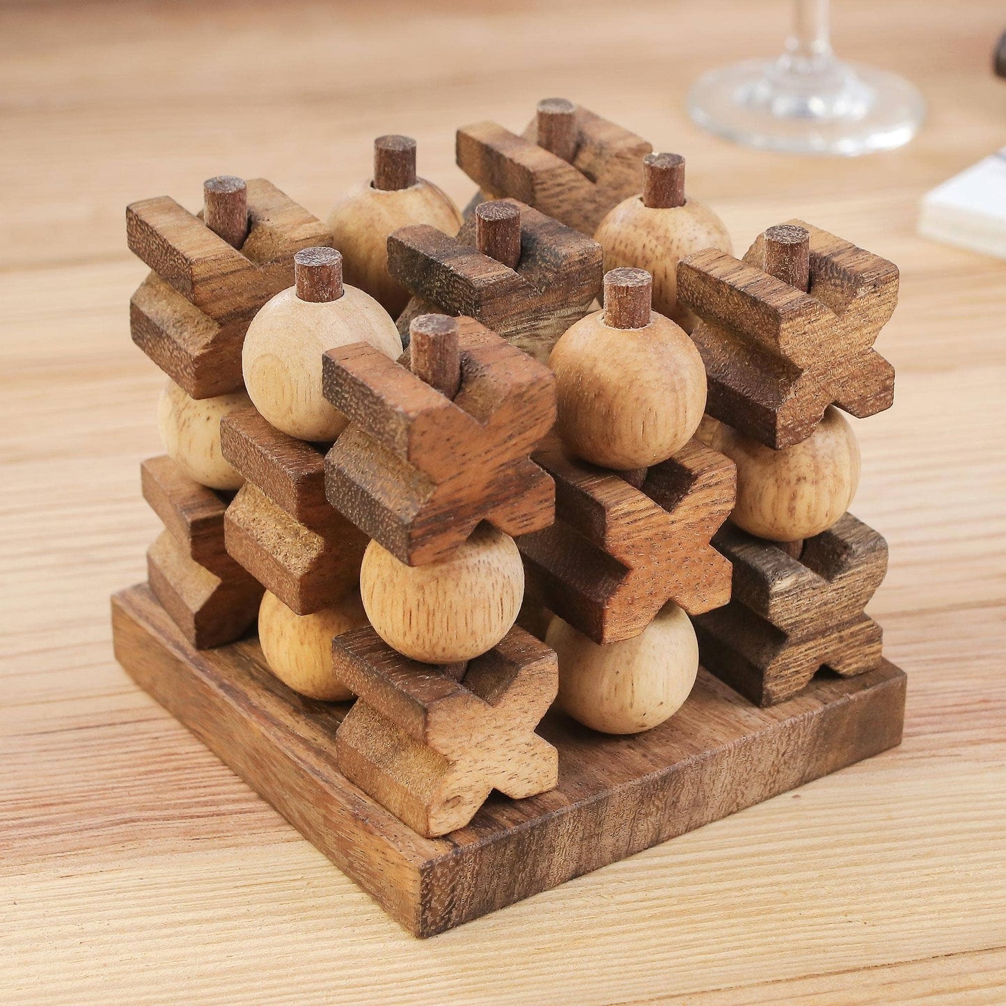 NOVICA 3D Tic Tac Toe Wood Game
