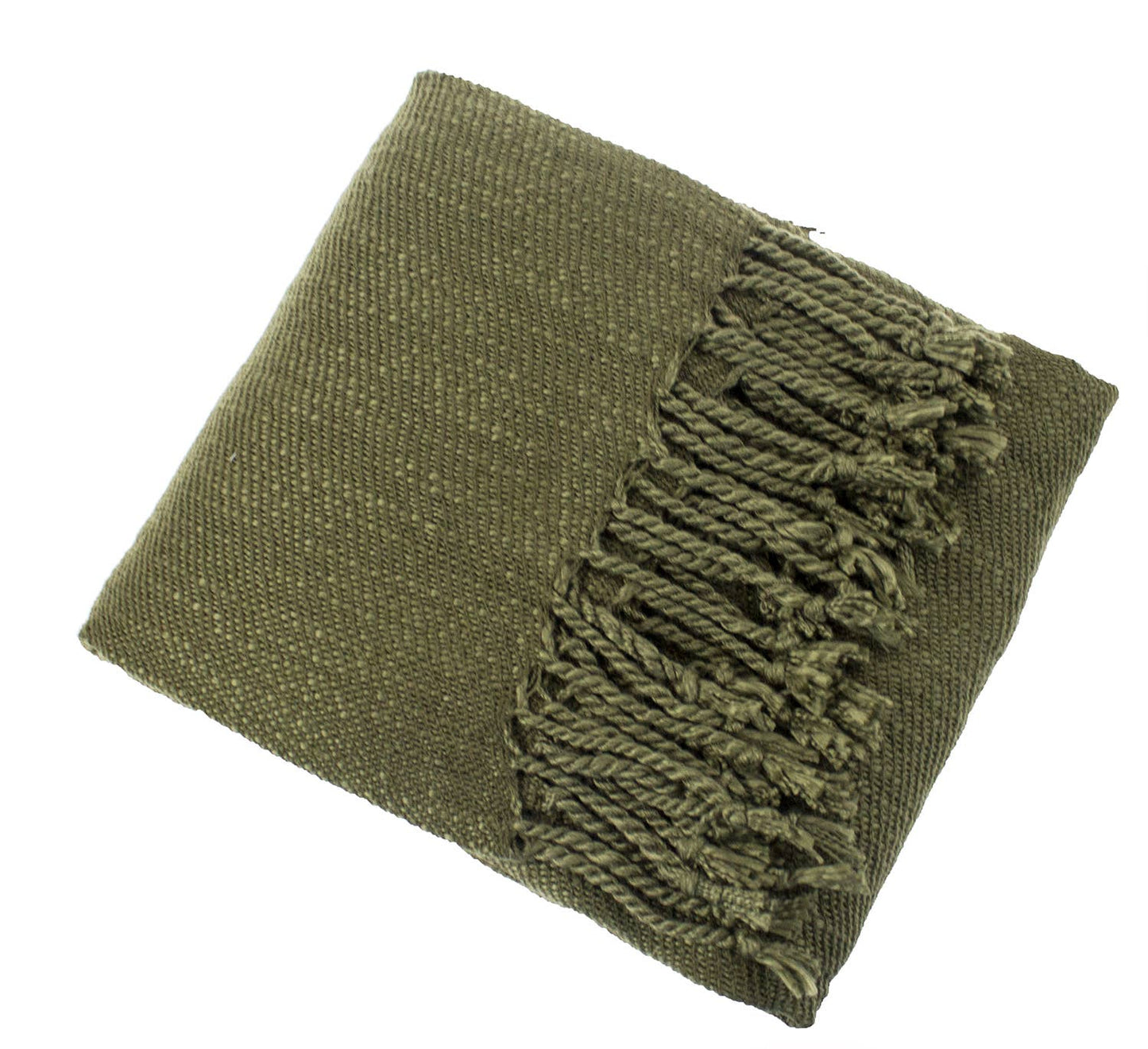 Olive Green Classic Woven Fringed Throw Blanket