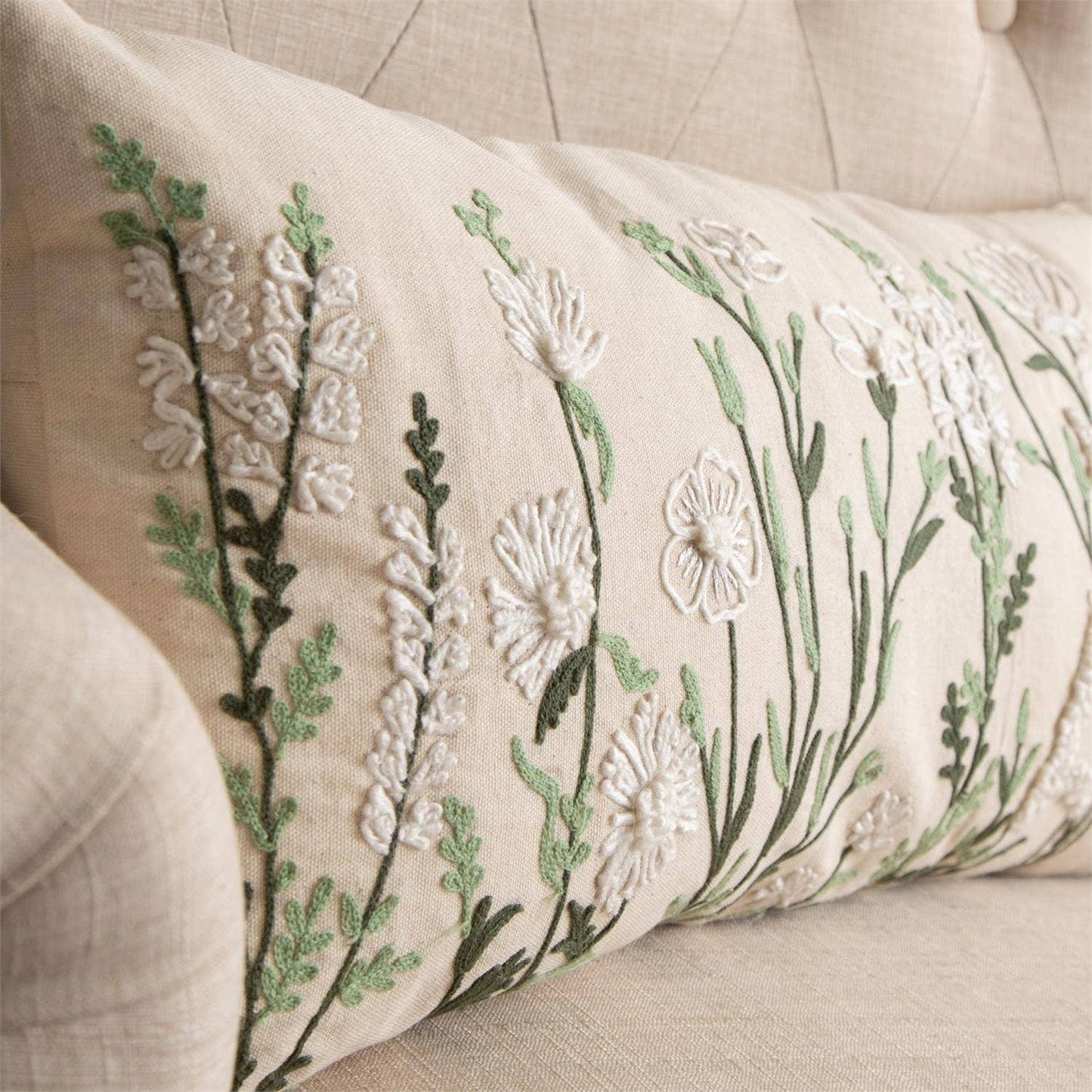 Embroidered Wild Flowers Lumbar Pillow