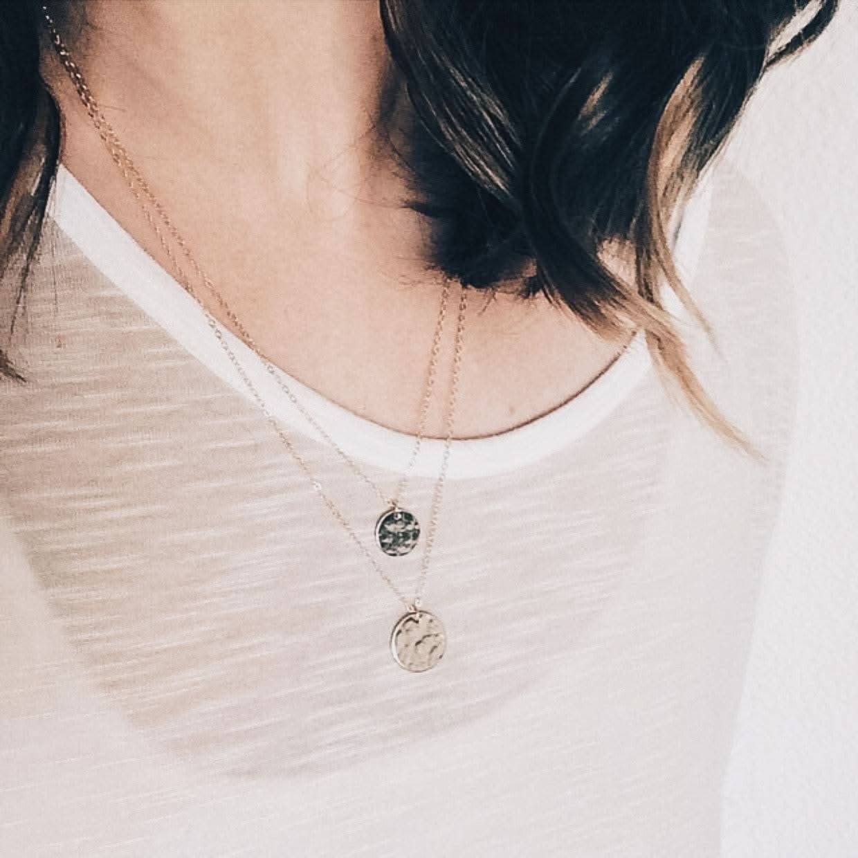 Hammered Disc Pendant Necklace, 14k Gold Fill & Silver