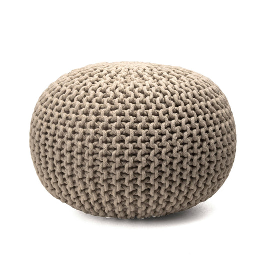 Bruges Knit Cotton Solid Round Filled Ottoman Pouf