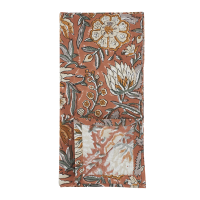 Rust Botanical Block Print Cotton 20" Dinner Napkin