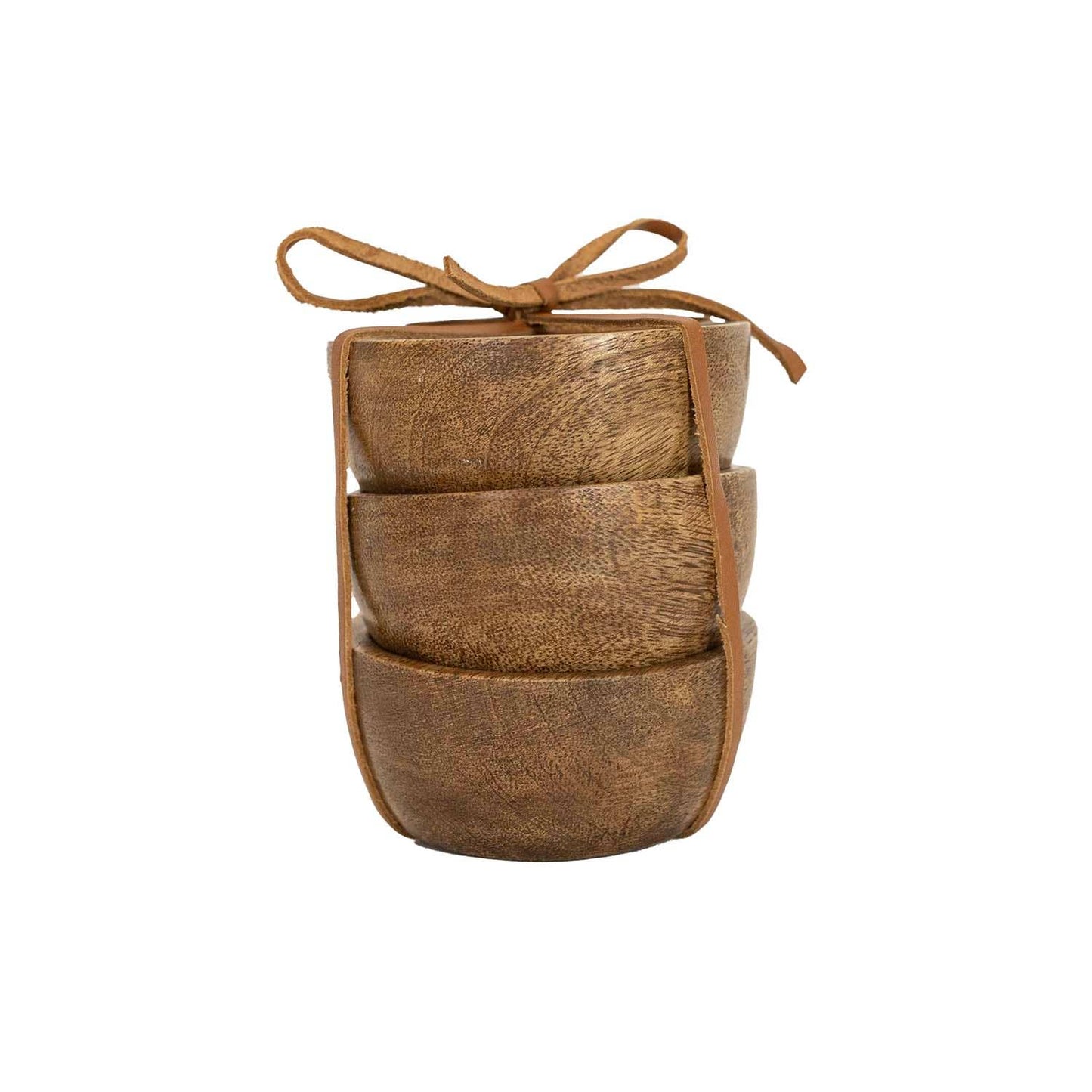 Ashton Wood Pinch Bowls With Leather Tie