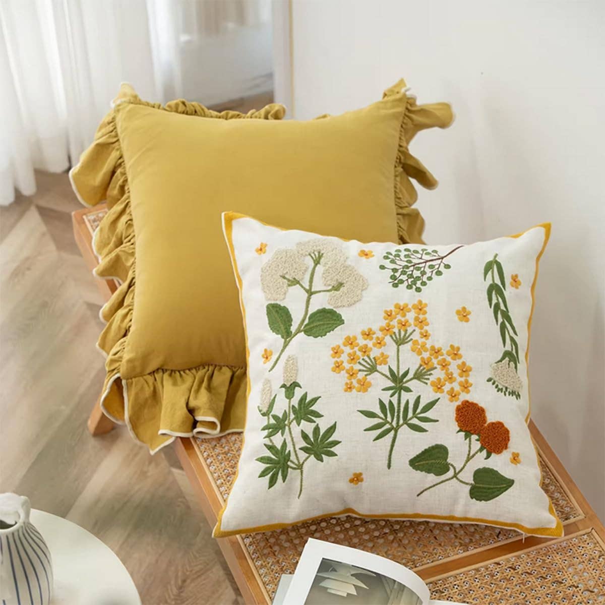 Flower Embroidery 18" Throw Pillow