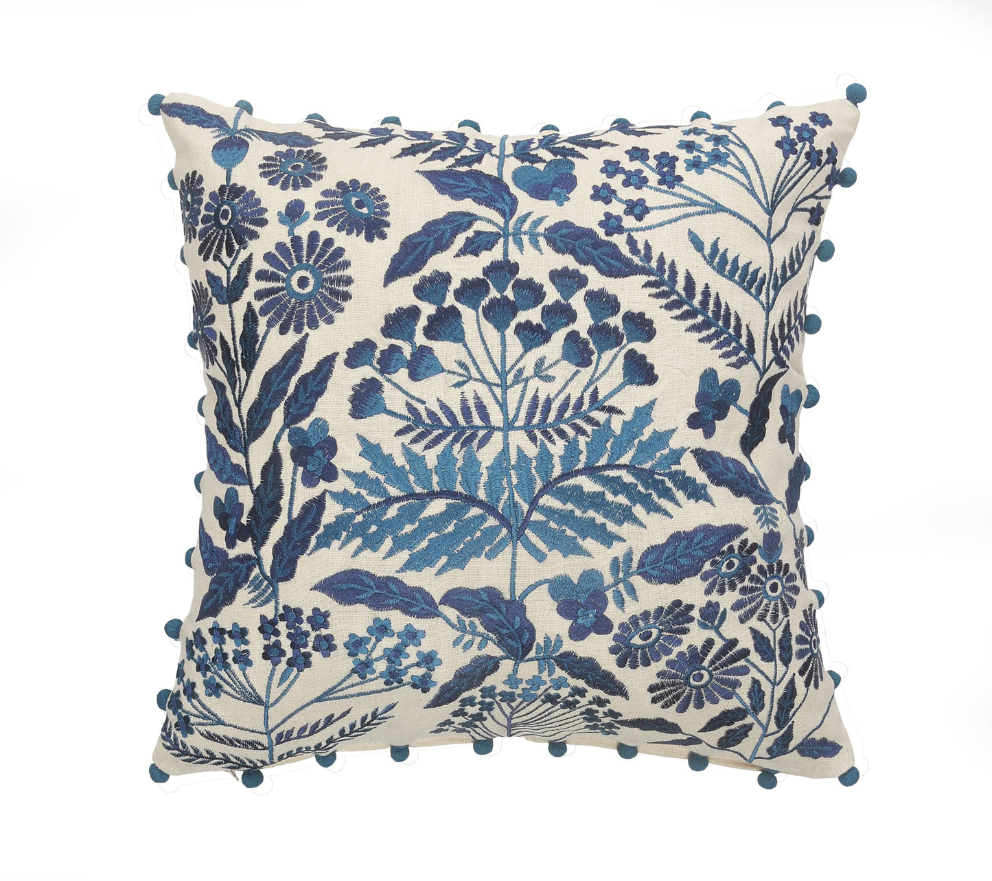 Off-White and Navy Bohemian Floral Throw Pillow