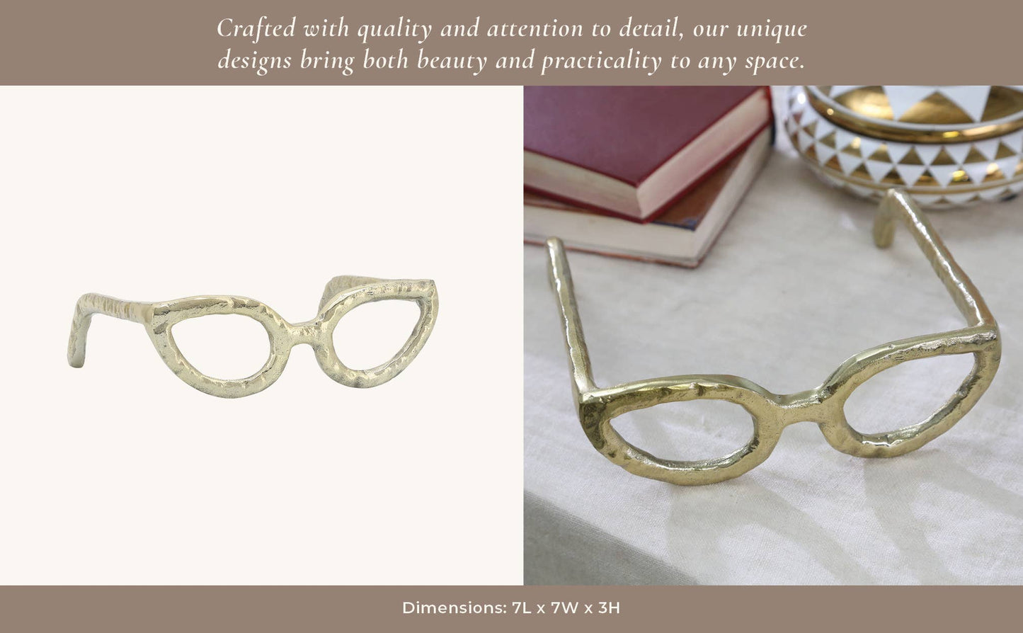 Sculpture - Gold Metal Abstract Cat Eye Glasses, 8 in.