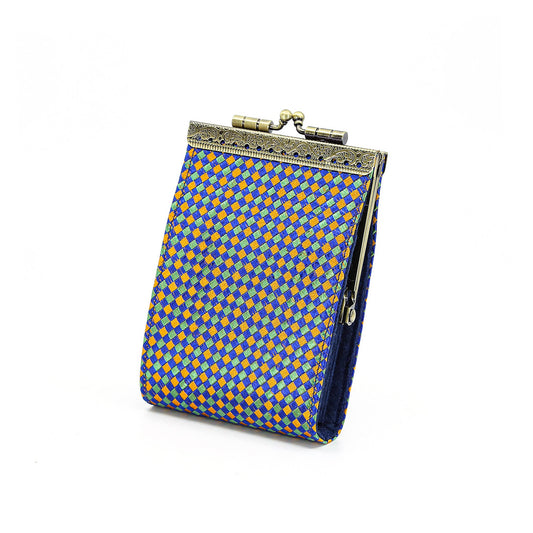 Small Checker Patten Brocade Card Holder w/ RFID Protection