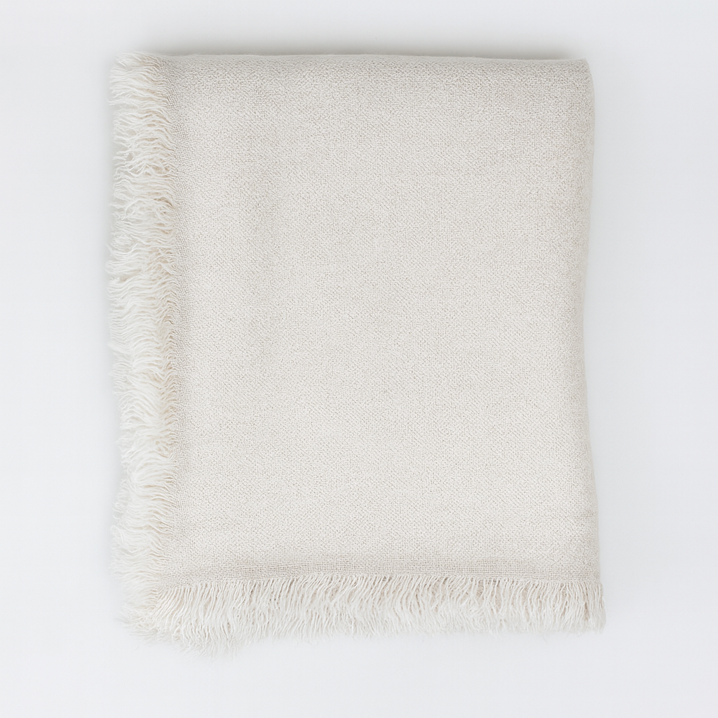 White Solid Cashmere Blend Woven Blanket Scarf