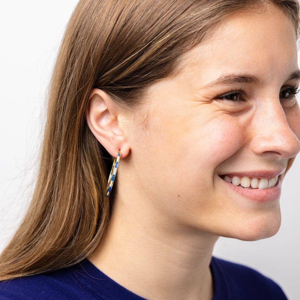 Lulu Hoop Earring Brass With Chanel Of Seed Bead Navy