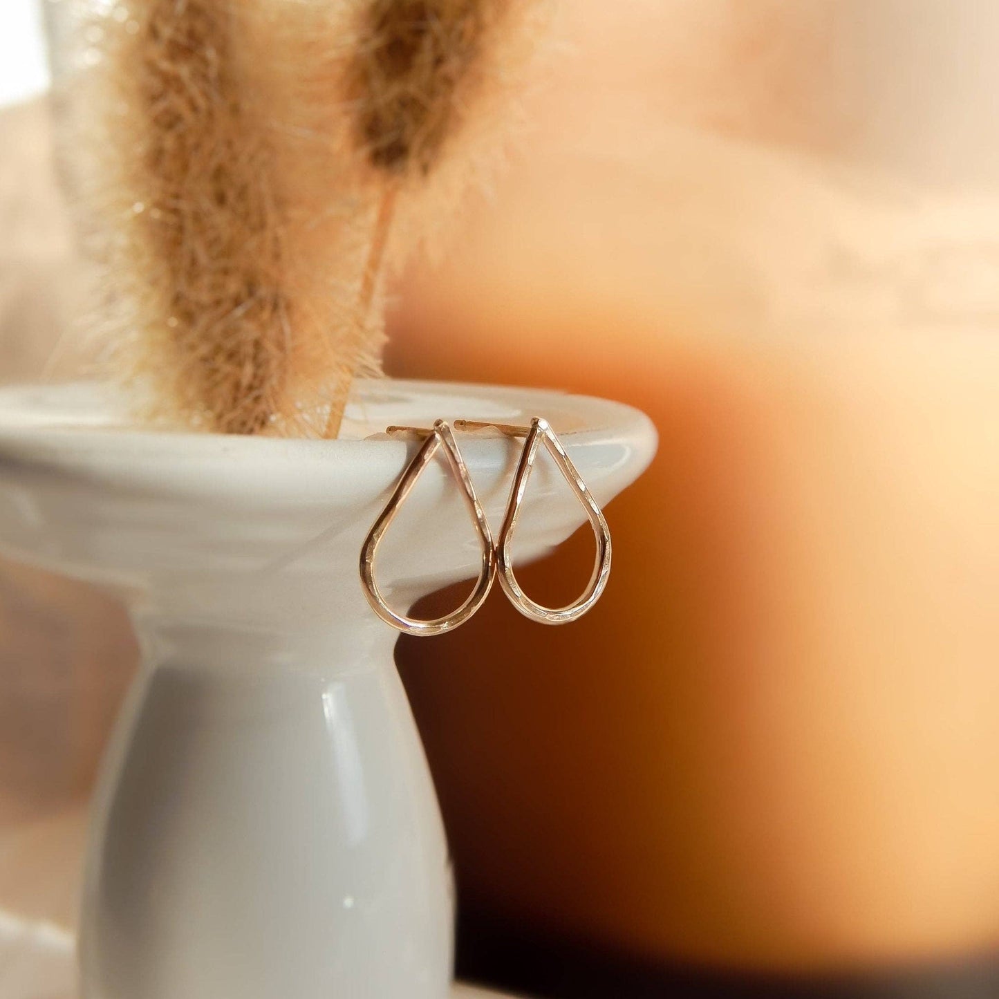 Hammered Teardrop Stud Earrings, 14k Gold Fill & Silver