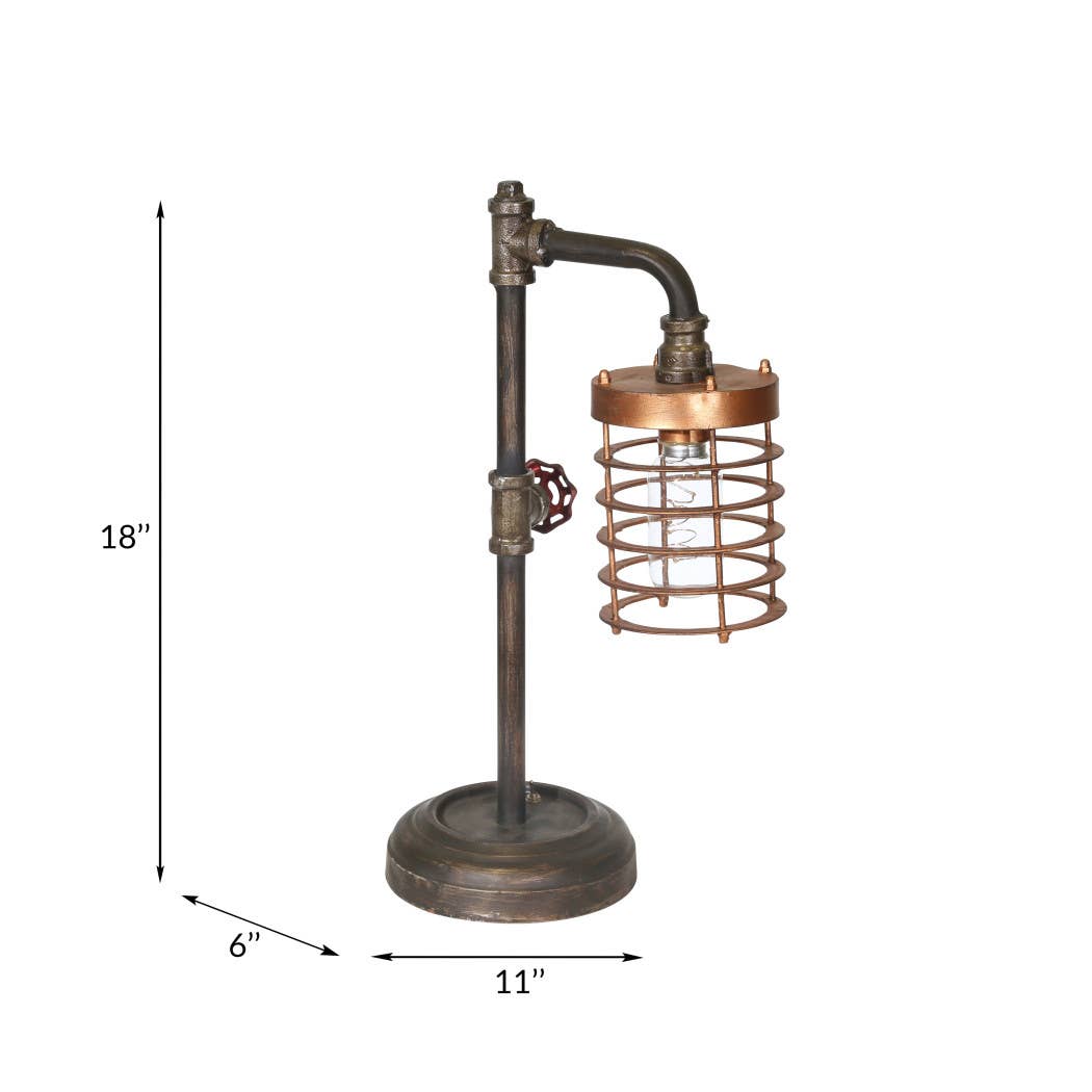 Table Lamp - Bronze Metal Pipe with Caged Shade, 18 in.